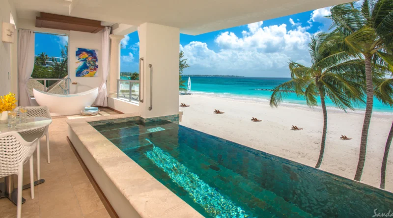 Beachfront One Bedroom Skypool Butler Suite with Balcony Tranquility Soaking Tub  - Sandals Royal Barbados